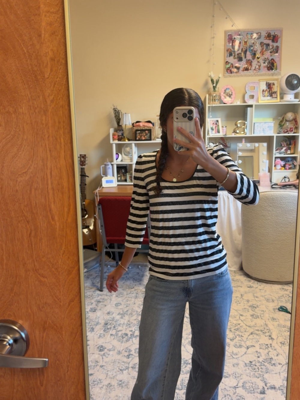 y2k White House Black Market Black & White Striped Scoop Neck Top